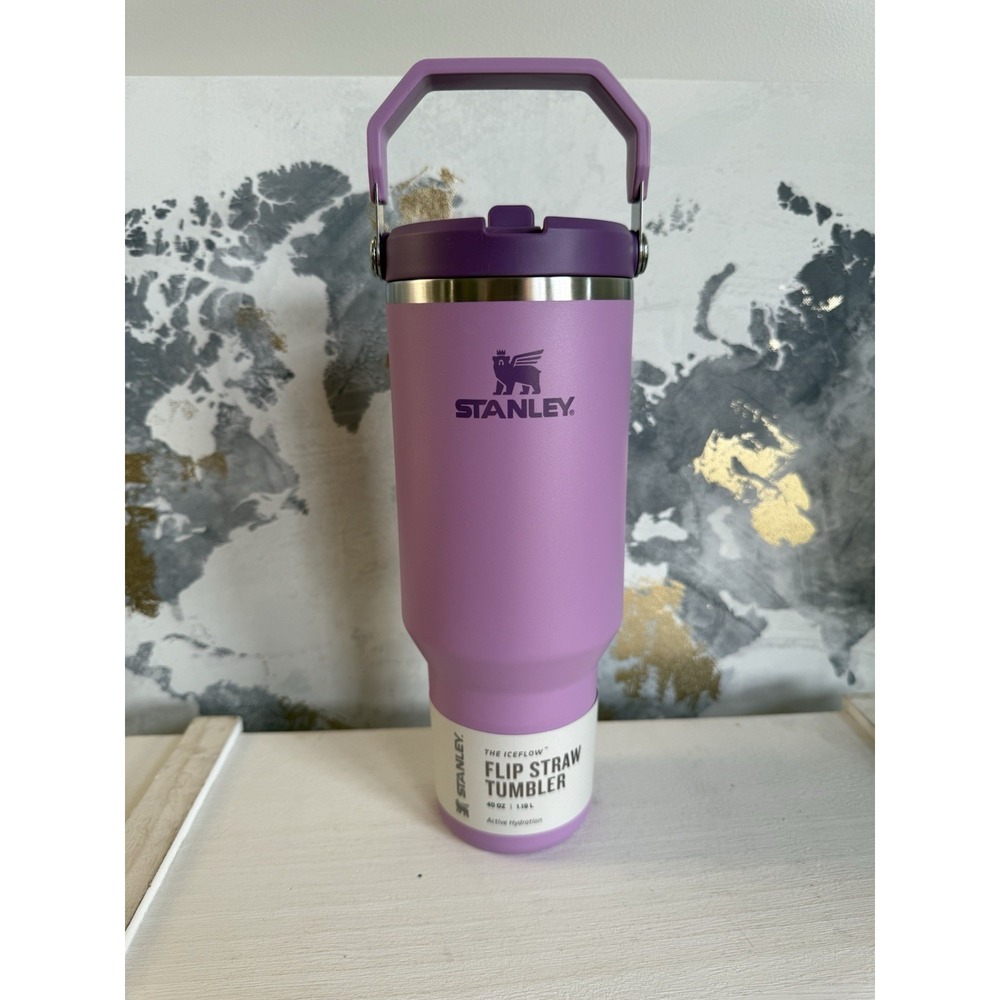 NEW Stanley 40 oz IceFlow Flip Straw Tumbler Cup Lilac Purple Handle Bottle - Picture 7 of 9